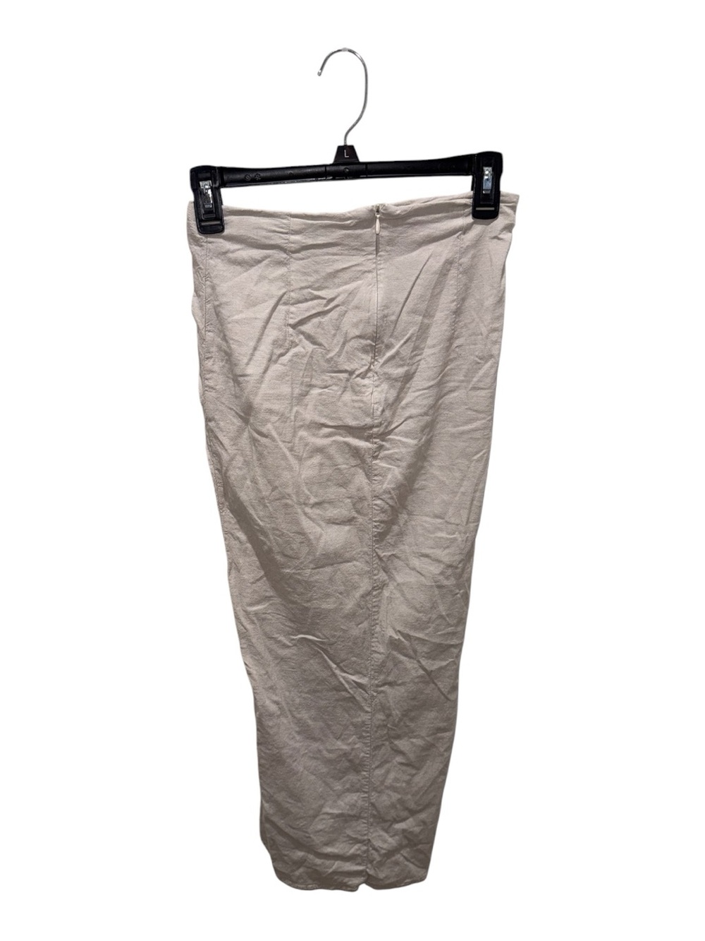 Zara Beige Ruched High Slit Midi Skirt Small Linen Blend Vacation - Picture 5 of 6